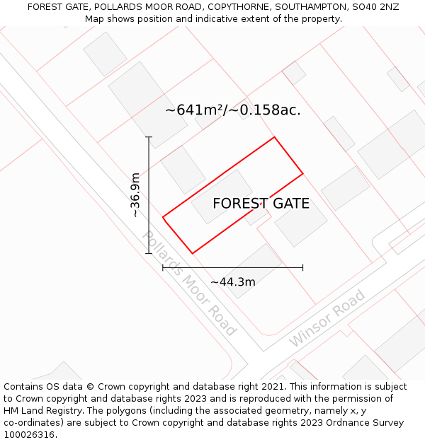 FOREST GATE, POLLARDS MOOR ROAD, COPYTHORNE, SOUTHAMPTON, SO40 2NZ: Plot and title map