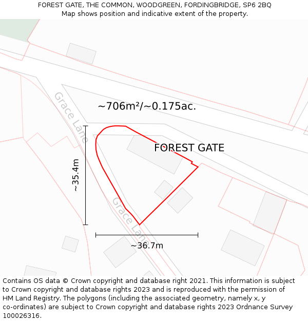 FOREST GATE, THE COMMON, WOODGREEN, FORDINGBRIDGE, SP6 2BQ: Plot and title map