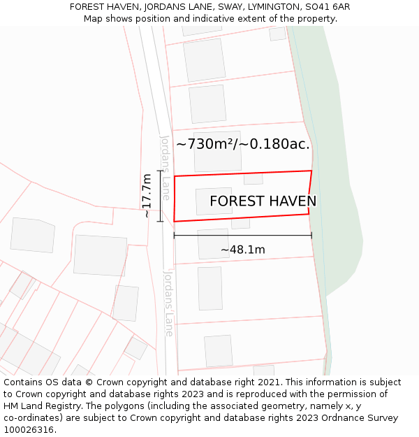 FOREST HAVEN, JORDANS LANE, SWAY, LYMINGTON, SO41 6AR: Plot and title map