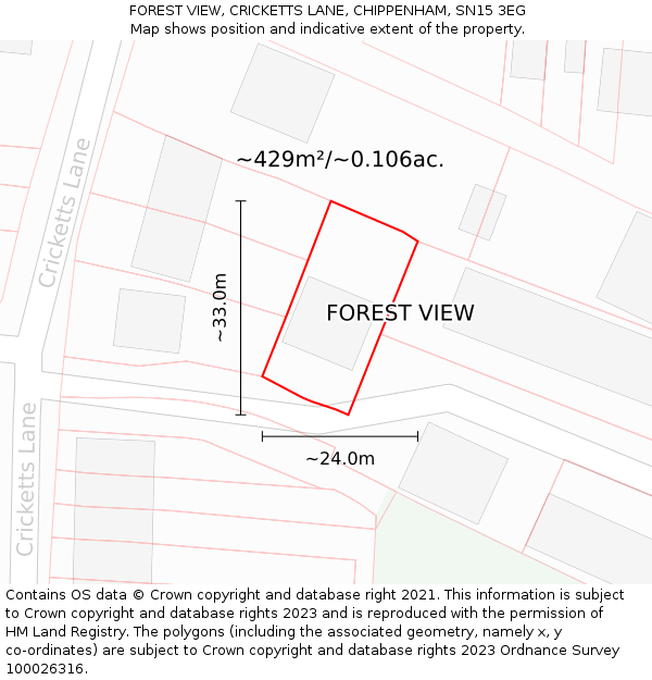 FOREST VIEW, CRICKETTS LANE, CHIPPENHAM, SN15 3EG: Plot and title map
