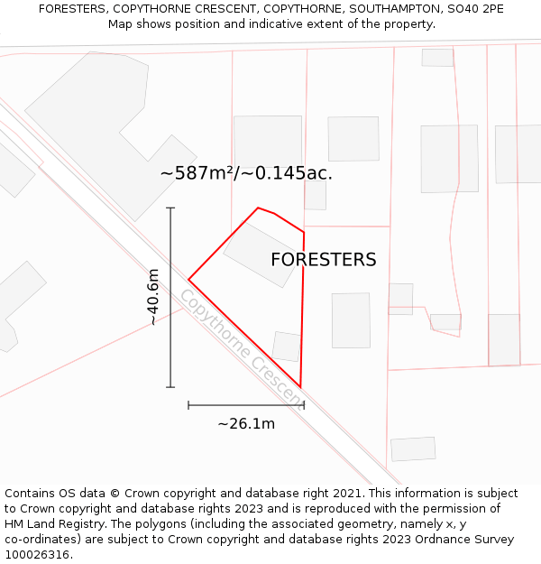 FORESTERS, COPYTHORNE CRESCENT, COPYTHORNE, SOUTHAMPTON, SO40 2PE: Plot and title map