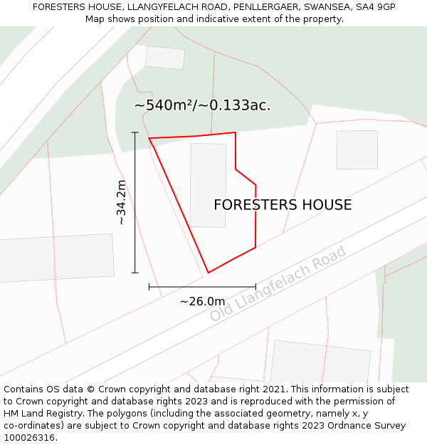 FORESTERS HOUSE, LLANGYFELACH ROAD, PENLLERGAER, SWANSEA, SA4 9GP: Plot and title map