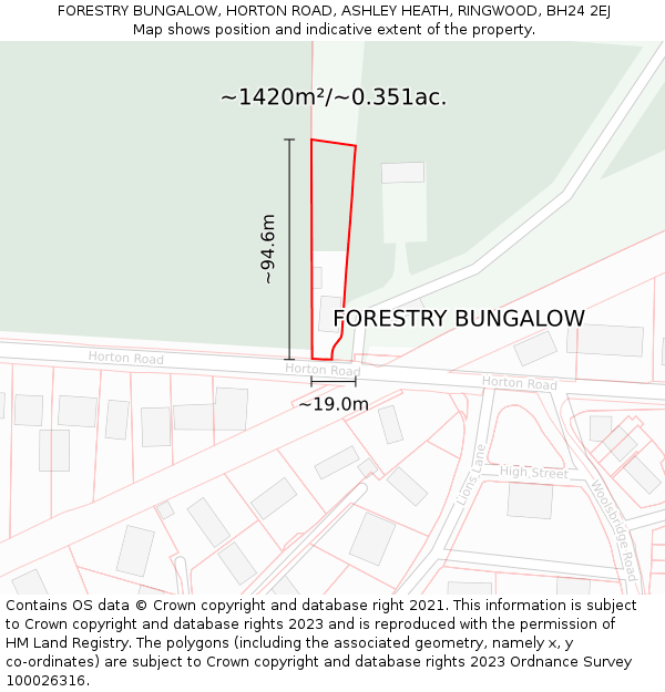 FORESTRY BUNGALOW, HORTON ROAD, ASHLEY HEATH, RINGWOOD, BH24 2EJ: Plot and title map