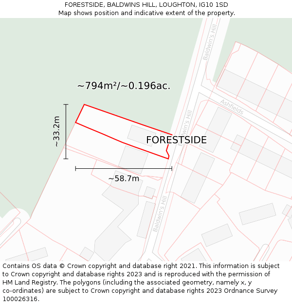 FORESTSIDE, BALDWINS HILL, LOUGHTON, IG10 1SD: Plot and title map