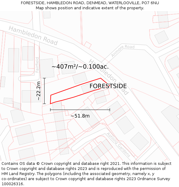 FORESTSIDE, HAMBLEDON ROAD, DENMEAD, WATERLOOVILLE, PO7 6NU: Plot and title map