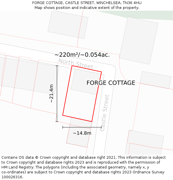 FORGE COTTAGE, CASTLE STREET, WINCHELSEA, TN36 4HU: Plot and title map