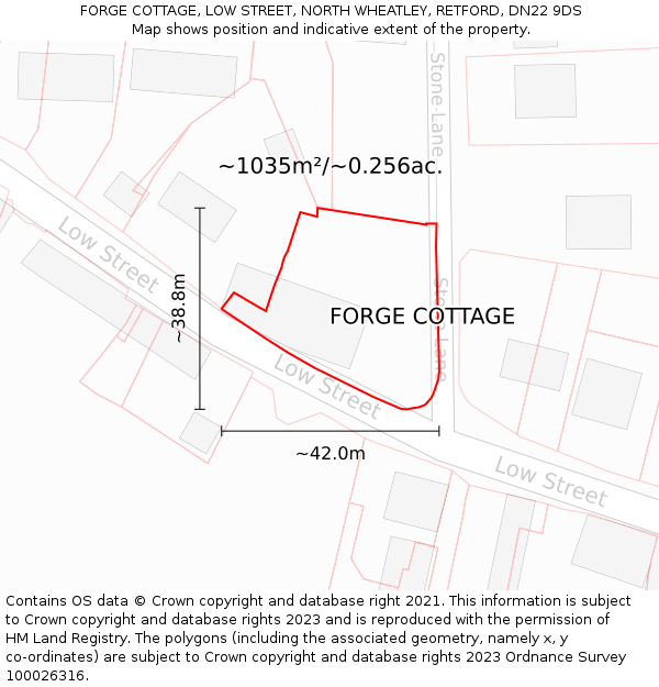 FORGE COTTAGE, LOW STREET, NORTH WHEATLEY, RETFORD, DN22 9DS: Plot and title map