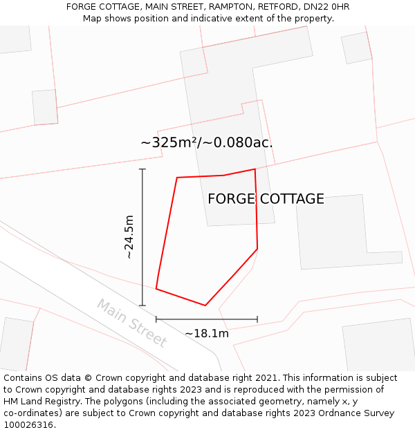 FORGE COTTAGE, MAIN STREET, RAMPTON, RETFORD, DN22 0HR: Plot and title map