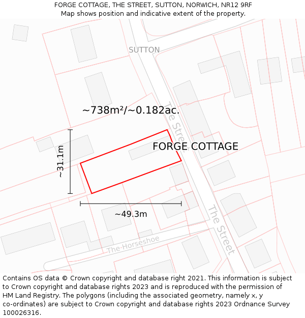 FORGE COTTAGE, THE STREET, SUTTON, NORWICH, NR12 9RF: Plot and title map