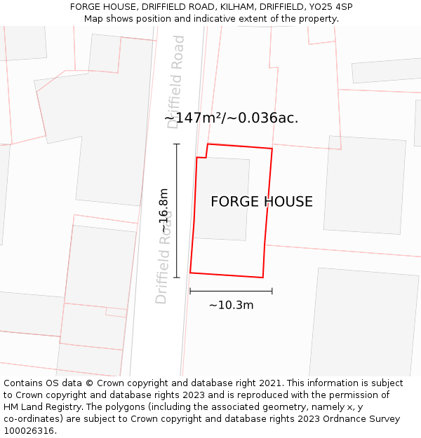 FORGE HOUSE, DRIFFIELD ROAD, KILHAM, DRIFFIELD, YO25 4SP: Plot and title map