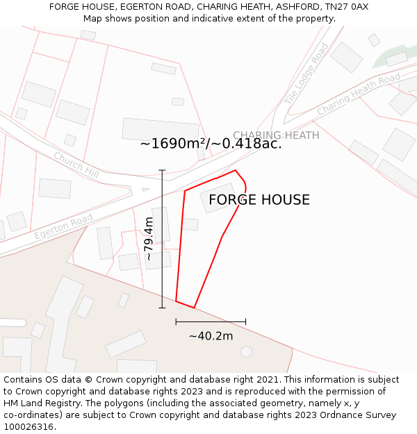 FORGE HOUSE, EGERTON ROAD, CHARING HEATH, ASHFORD, TN27 0AX: Plot and title map