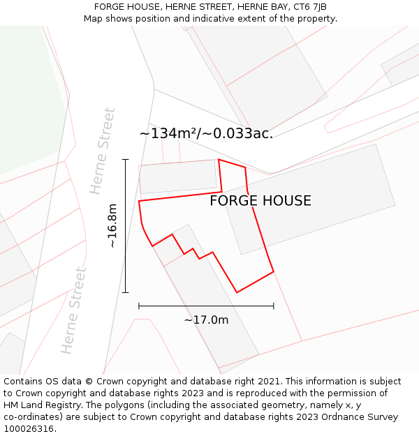 FORGE HOUSE, HERNE STREET, HERNE BAY, CT6 7JB: Plot and title map