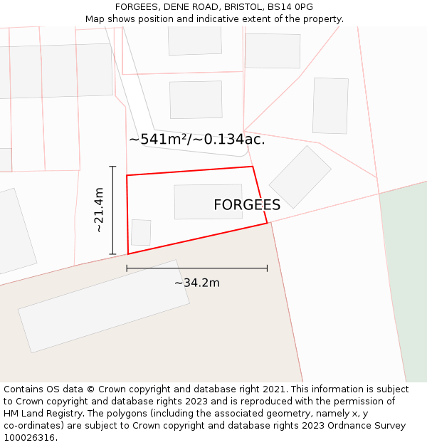 FORGEES, DENE ROAD, BRISTOL, BS14 0PG: Plot and title map