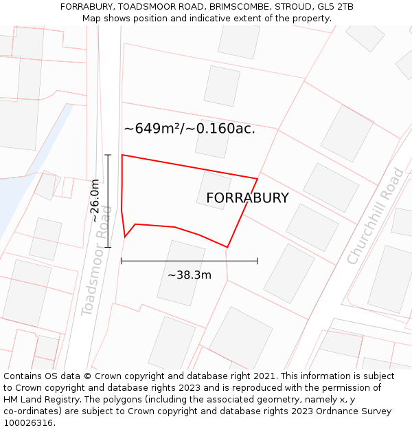 FORRABURY, TOADSMOOR ROAD, BRIMSCOMBE, STROUD, GL5 2TB: Plot and title map