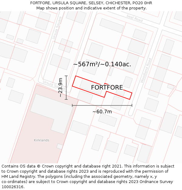 FORTFORE, URSULA SQUARE, SELSEY, CHICHESTER, PO20 0HR: Plot and title map