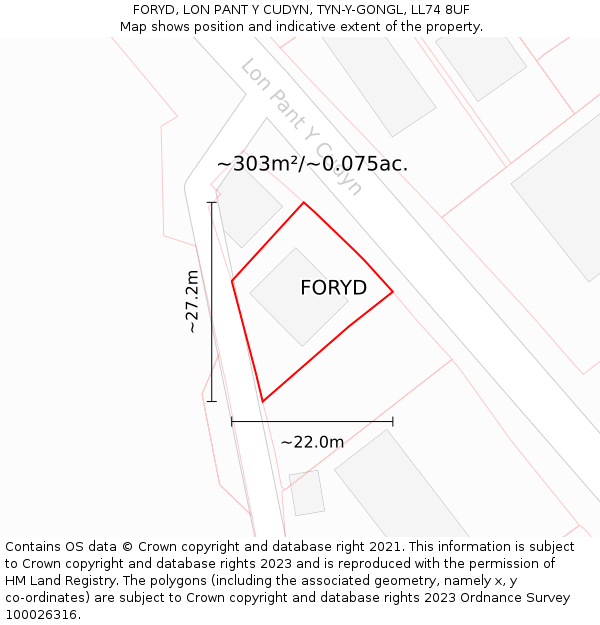 FORYD, LON PANT Y CUDYN, TYN-Y-GONGL, LL74 8UF: Plot and title map