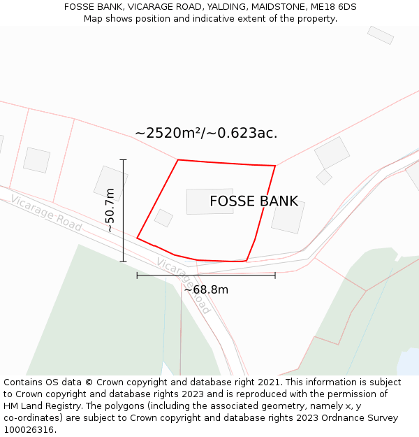 FOSSE BANK, VICARAGE ROAD, YALDING, MAIDSTONE, ME18 6DS: Plot and title map
