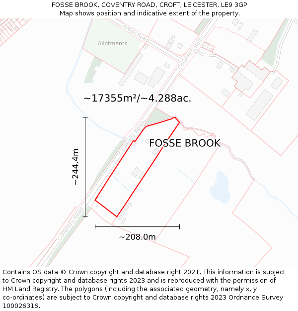 FOSSE BROOK, COVENTRY ROAD, CROFT, LEICESTER, LE9 3GP: Plot and title map