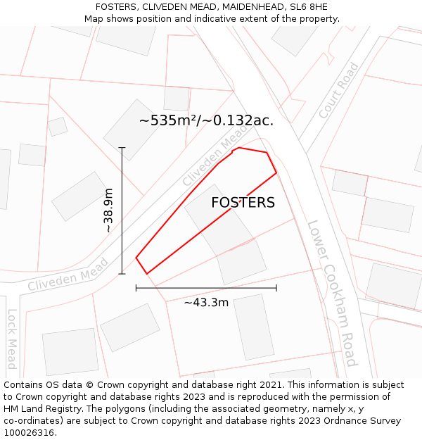 FOSTERS, CLIVEDEN MEAD, MAIDENHEAD, SL6 8HE: Plot and title map