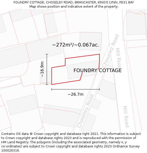 FOUNDRY COTTAGE, CHOSELEY ROAD, BRANCASTER, KING'S LYNN, PE31 8AY: Plot and title map