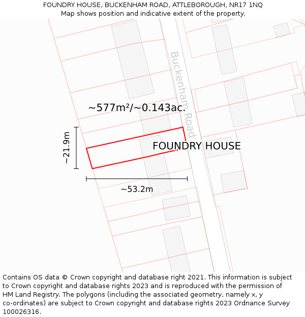 FOUNDRY HOUSE, BUCKENHAM ROAD, ATTLEBOROUGH, NR17 1NQ: Plot and title map