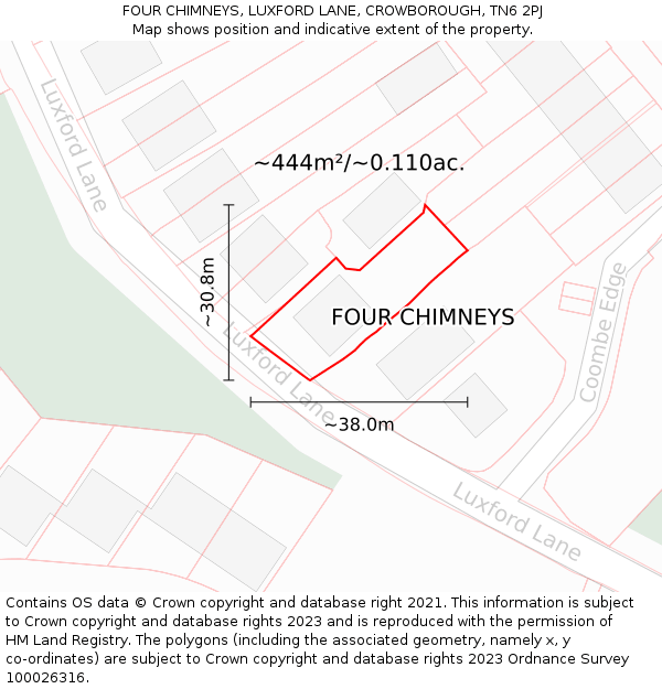 FOUR CHIMNEYS, LUXFORD LANE, CROWBOROUGH, TN6 2PJ: Plot and title map