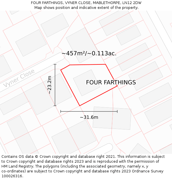 FOUR FARTHINGS, VYNER CLOSE, MABLETHORPE, LN12 2DW: Plot and title map
