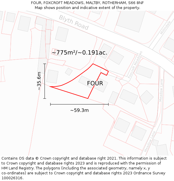 FOUR, FOXCROFT MEADOWS, MALTBY, ROTHERHAM, S66 8NF: Plot and title map