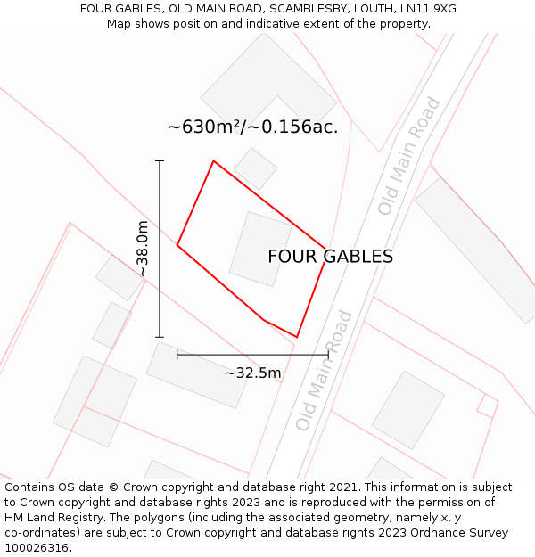 FOUR GABLES, OLD MAIN ROAD, SCAMBLESBY, LOUTH, LN11 9XG: Plot and title map