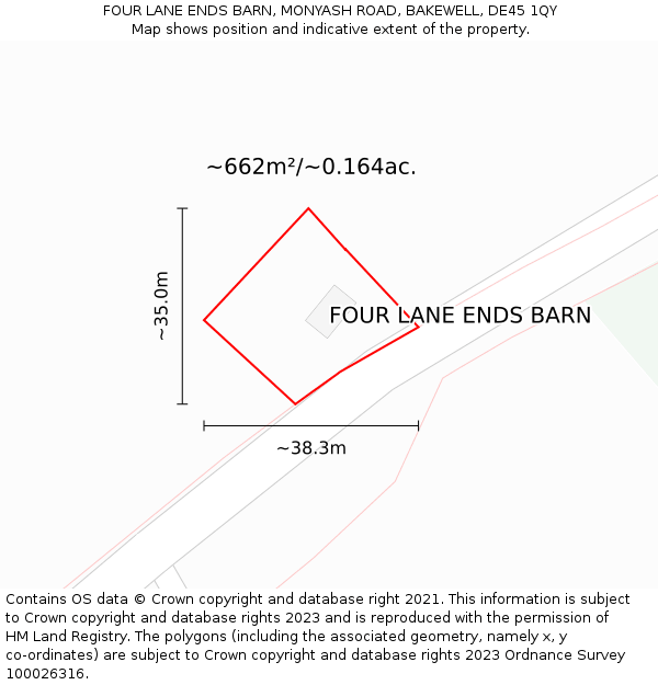 FOUR LANE ENDS BARN, MONYASH ROAD, BAKEWELL, DE45 1QY: Plot and title map