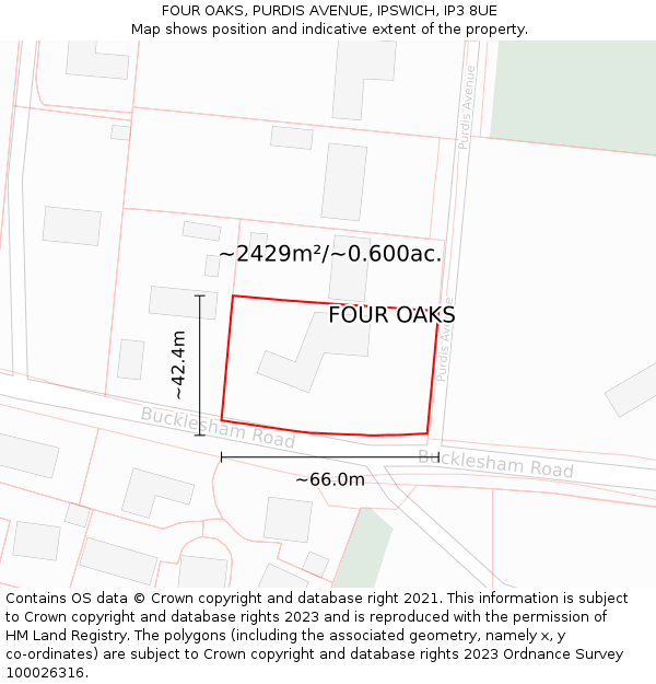 FOUR OAKS, PURDIS AVENUE, IPSWICH, IP3 8UE: Plot and title map