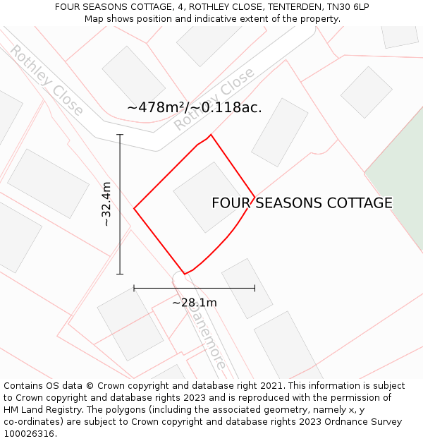 FOUR SEASONS COTTAGE, 4, ROTHLEY CLOSE, TENTERDEN, TN30 6LP: Plot and title map