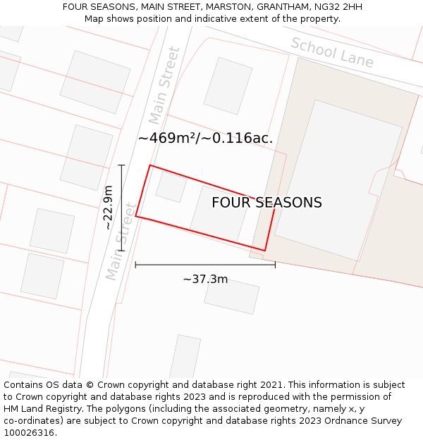FOUR SEASONS, MAIN STREET, MARSTON, GRANTHAM, NG32 2HH: Plot and title map