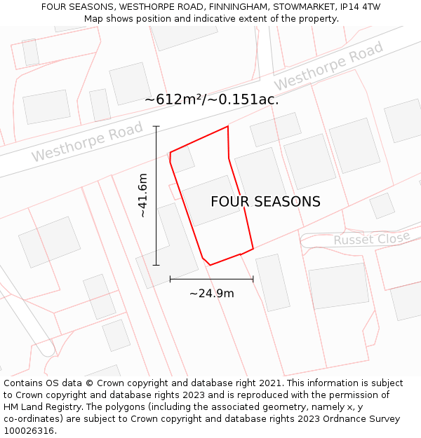 FOUR SEASONS, WESTHORPE ROAD, FINNINGHAM, STOWMARKET, IP14 4TW: Plot and title map