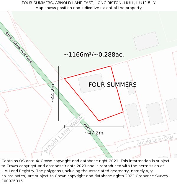 FOUR SUMMERS, ARNOLD LANE EAST, LONG RISTON, HULL, HU11 5HY: Plot and title map
