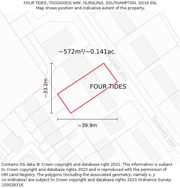 FOUR TIDES, TOOGOODS WAY, NURSLING, SOUTHAMPTON, SO16 0XL: Plot and title map