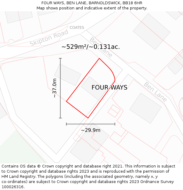 FOUR WAYS, BEN LANE, BARNOLDSWICK, BB18 6HR: Plot and title map