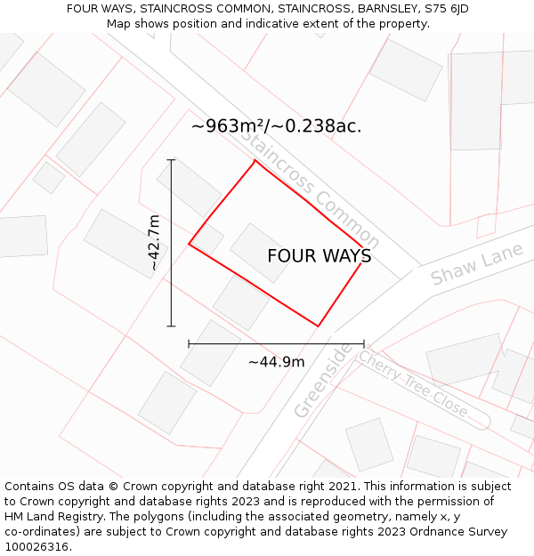 FOUR WAYS, STAINCROSS COMMON, STAINCROSS, BARNSLEY, S75 6JD: Plot and title map