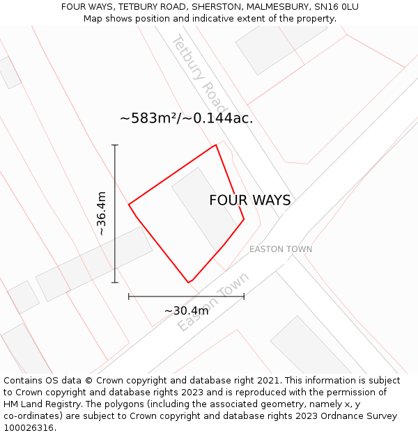 FOUR WAYS, TETBURY ROAD, SHERSTON, MALMESBURY, SN16 0LU: Plot and title map