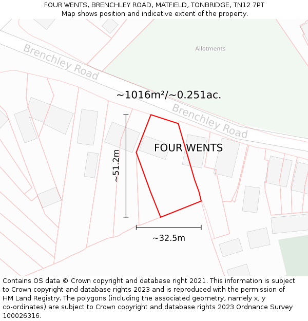 FOUR WENTS, BRENCHLEY ROAD, MATFIELD, TONBRIDGE, TN12 7PT: Plot and title map