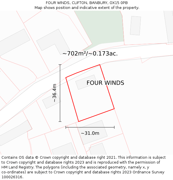 FOUR WINDS, CLIFTON, BANBURY, OX15 0PB: Plot and title map