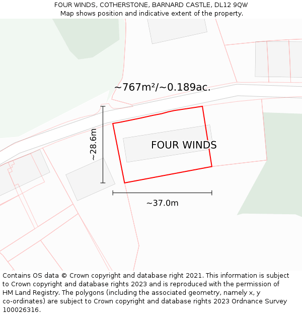 FOUR WINDS, COTHERSTONE, BARNARD CASTLE, DL12 9QW: Plot and title map