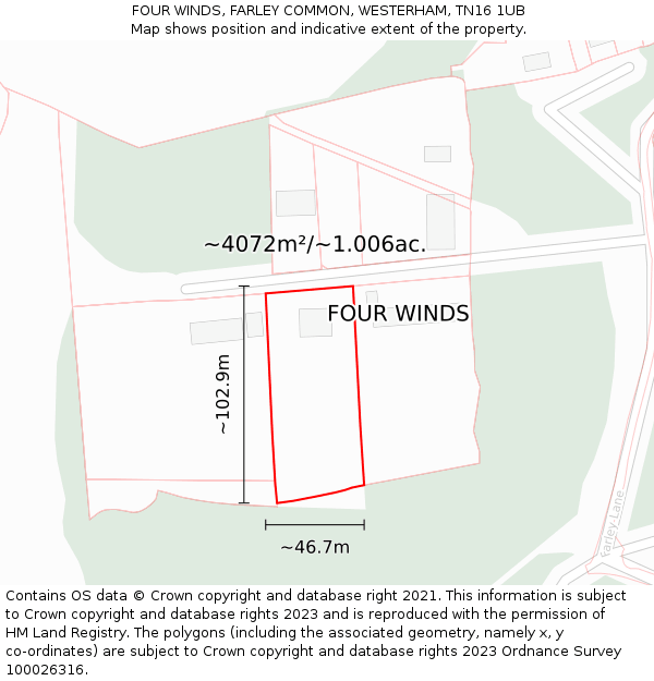 FOUR WINDS, FARLEY COMMON, WESTERHAM, TN16 1UB: Plot and title map