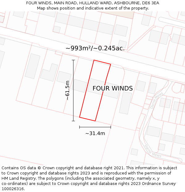 FOUR WINDS, MAIN ROAD, HULLAND WARD, ASHBOURNE, DE6 3EA: Plot and title map