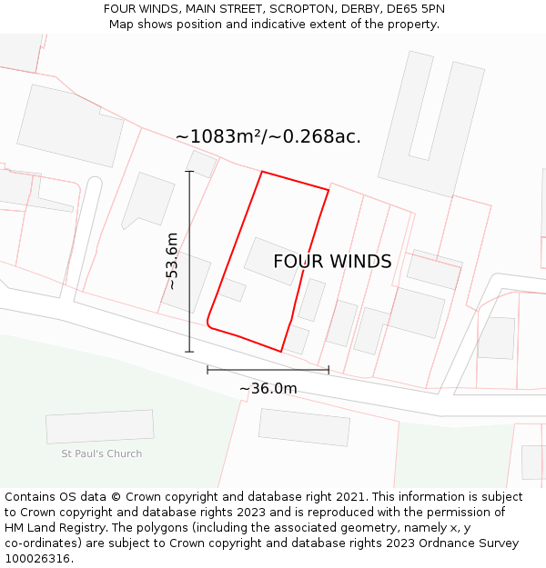 FOUR WINDS, MAIN STREET, SCROPTON, DERBY, DE65 5PN: Plot and title map