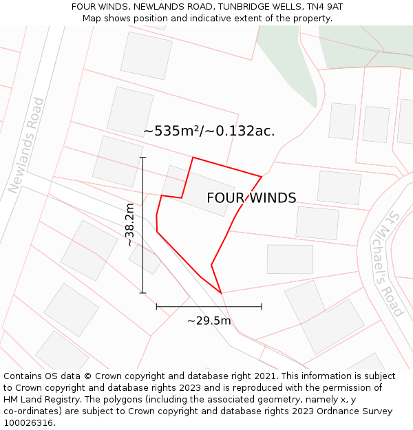 FOUR WINDS, NEWLANDS ROAD, TUNBRIDGE WELLS, TN4 9AT: Plot and title map