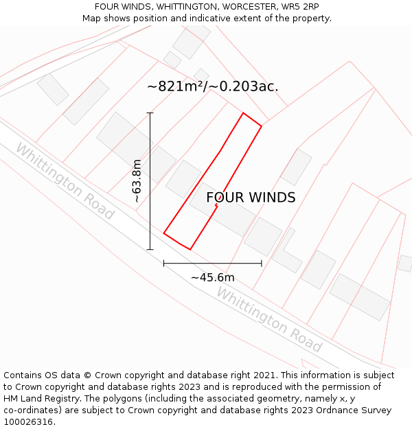 FOUR WINDS, WHITTINGTON, WORCESTER, WR5 2RP: Plot and title map