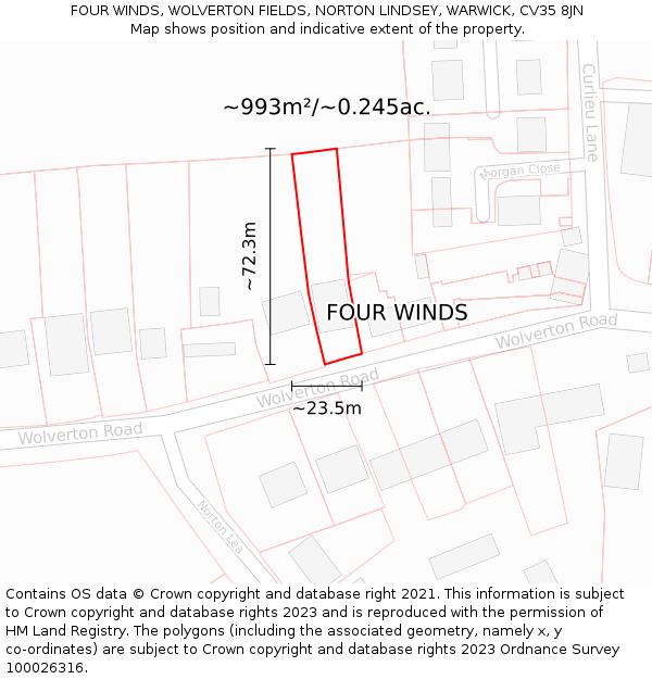 FOUR WINDS, WOLVERTON FIELDS, NORTON LINDSEY, WARWICK, CV35 8JN: Plot and title map