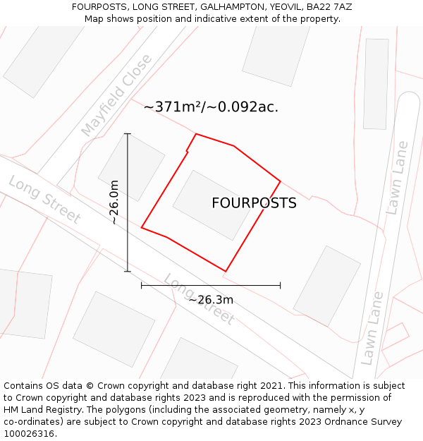 FOURPOSTS, LONG STREET, GALHAMPTON, YEOVIL, BA22 7AZ: Plot and title map