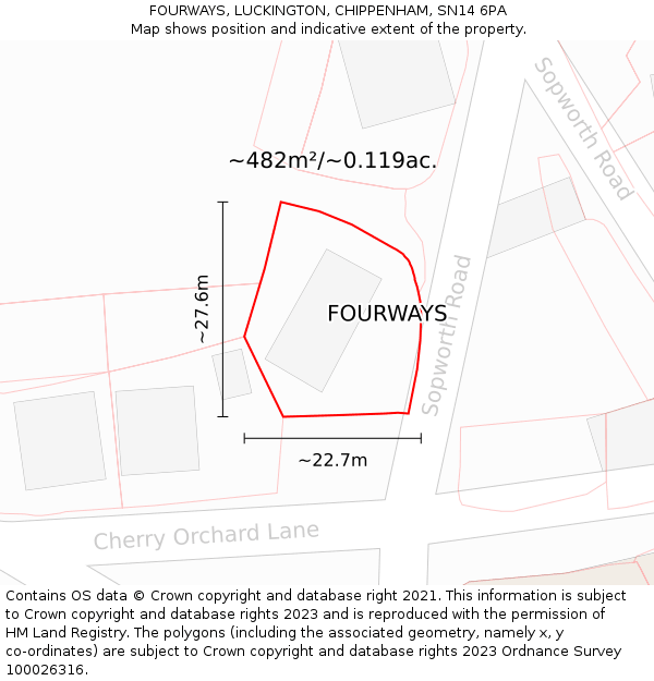 FOURWAYS, LUCKINGTON, CHIPPENHAM, SN14 6PA: Plot and title map